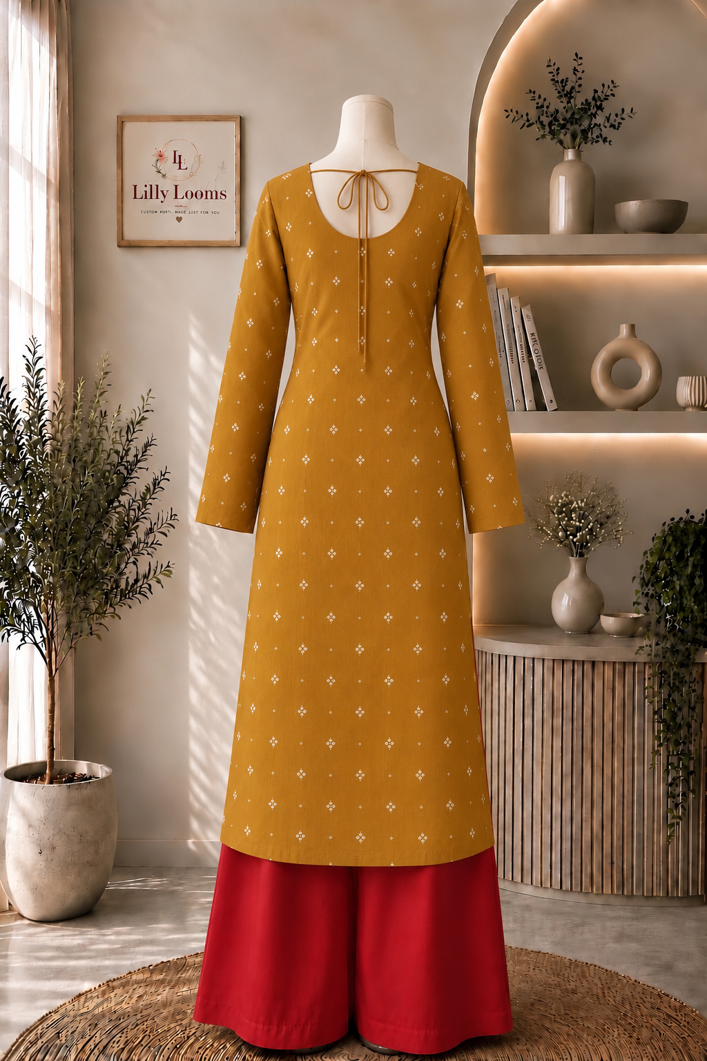 New Mustard Chanderi Silk Long Straight Kurti With Lining
