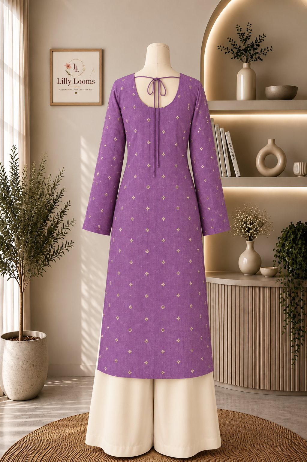 New Purple Chanderi Silk Long Straight Kurti With Lining