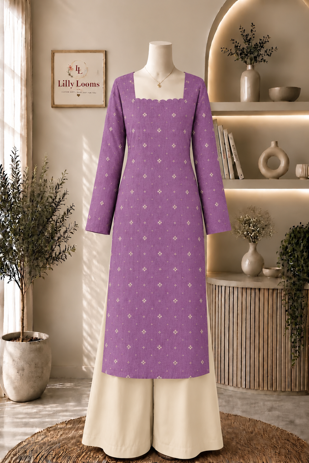 New Purple Chanderi Silk Long Straight Kurti With Lining