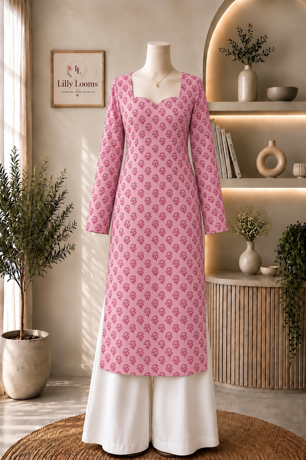 Handblock Printed Cotton Long Straight Kurti