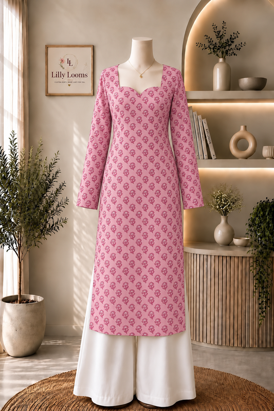 Handblock Printed Cotton Long Straight Kurti